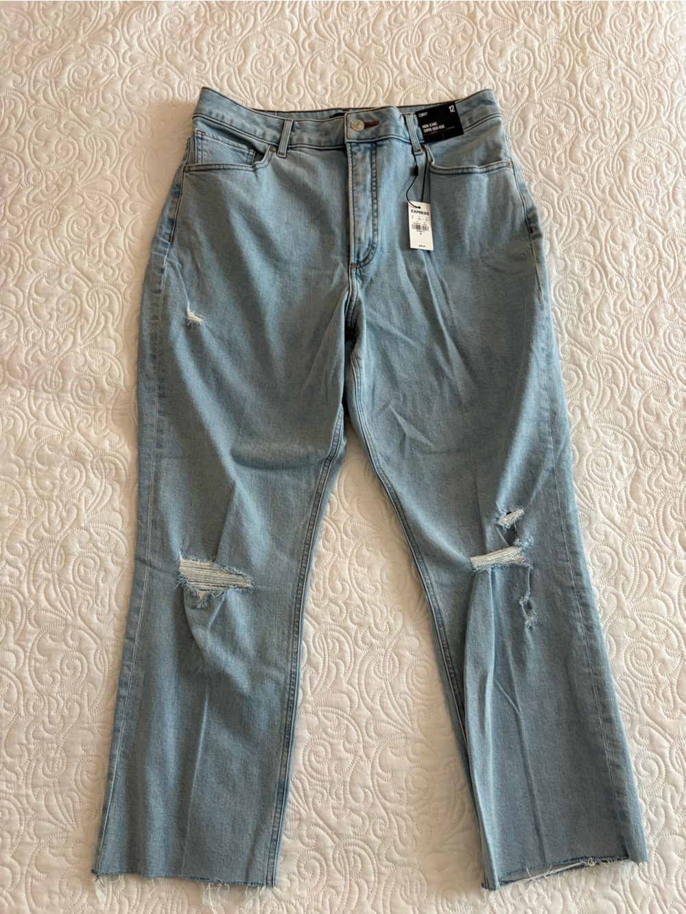 Express Light Blue Straight Leg Mom Jeans